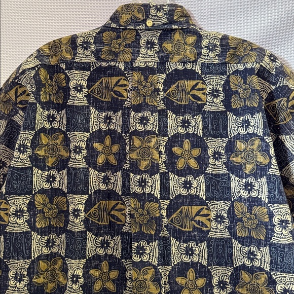 Reyn Spooner Hawaiian Aloha Shirt Blue White Tan Floral Cotton/Poly Sz XL - Picture 10 of 12